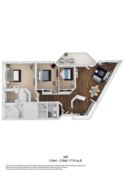 3 Bed, 2 Bath, 1716 sq. ft. MR floor plan
